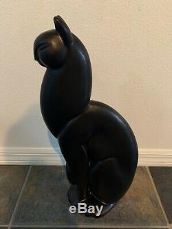 Vintage classic ROYAL HAEGER Ceramic satin Black Cat with Green Eye MCM Art Deco