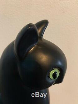 Vintage classic ROYAL HAEGER Ceramic satin Black Cat with Green Eye MCM Art Deco