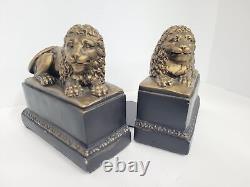 Vintage lion bookends chalk sculpture cat statues book holders neoclassical