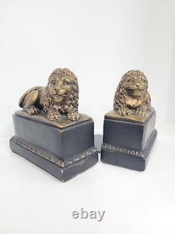 Vintage lion bookends chalk sculpture cat statues book holders neoclassical