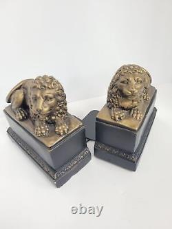 Vintage lion bookends chalk sculpture cat statues book holders neoclassical