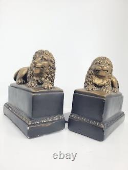 Vintage lion bookends chalk sculpture cat statues book holders neoclassical
