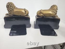 Vintage lion bookends chalk sculpture cat statues book holders neoclassical