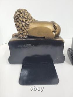 Vintage lion bookends chalk sculpture cat statues book holders neoclassical