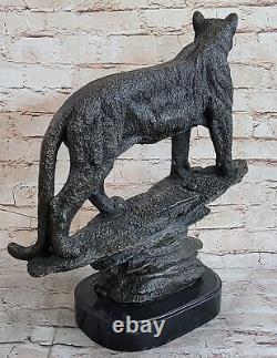 Vintg Bugatti Art Deco Bronze Cat Puma Mountain Lion Sculpture Hand Made Statue