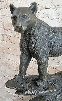 Vintg Bugatti Art Deco Bronze Cat Puma Mountain Lion Sculpture Hand Made Statue