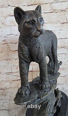 Vintg Bugatti Art Deco Bronze Cat Puma Mountain Lion Sculpture Hand Made Statue