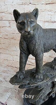 Vintg Bugatti Art Deco Bronze Cat Puma Mountain Lion Sculpture Hand Made Statue