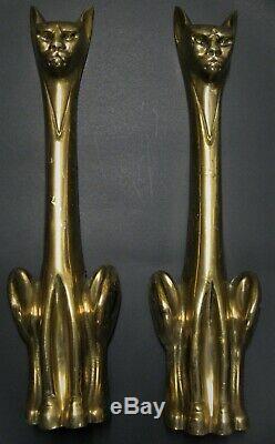 Vnrg Dramatic Modernist Cubist Deco / Midcentury Egyptian Cat Fireplace Andirons