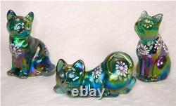 Vntg. Fenton Carnival Glass 1999 3 Pc Cat Figurine Set Limited Edition Numbered