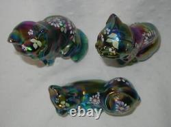 Vntg. Fenton Carnival Glass 1999 3 Pc Cat Figurine Set Limited Edition Numbered