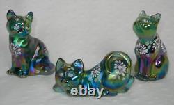Vntg. Fenton Carnival Glass 1999 3 Pc Cat Figurine Set Limited Edition Numbered