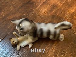 Vtg 1906-1935 Carl Scheidig Germany Porcelain Tabby Gray Cat With Teddy Bear