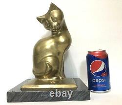 Vtg. Antique Bronze/brass+marble MCM Art Deco Cat Statue Sculpture Paperweight