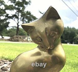Vtg. Antique Bronze/brass+marble MCM Art Deco Cat Statue Sculpture Paperweight