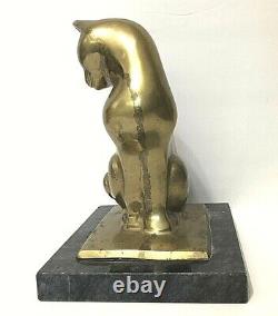 Vtg. Antique Bronze/brass+marble MCM Art Deco Cat Statue Sculpture Paperweight