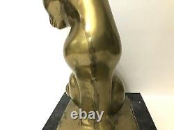 Vtg. Antique Bronze/brass+marble MCM Art Deco Cat Statue Sculpture Paperweight