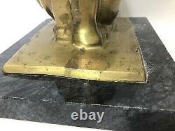 Vtg. Antique Bronze/brass+marble MCM Art Deco Cat Statue Sculpture Paperweight