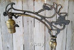 Vtg Art Deco Antique Cast Iron EXCO Bridge Arm Floor Lamp, Sun, Moon, Cat Base