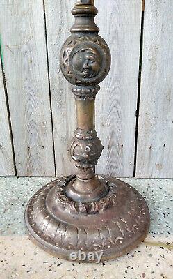 Vtg Art Deco Antique Cast Iron EXCO Bridge Arm Floor Lamp, Sun, Moon, Cat Base