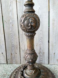 Vtg Art Deco Antique Cast Iron EXCO Bridge Arm Floor Lamp, Sun, Moon, Cat Base