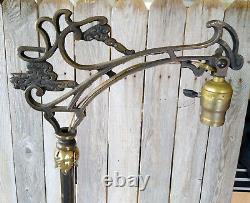 Vtg Art Deco Antique Cast Iron EXCO Bridge Arm Floor Lamp, Sun, Moon, Cat Base