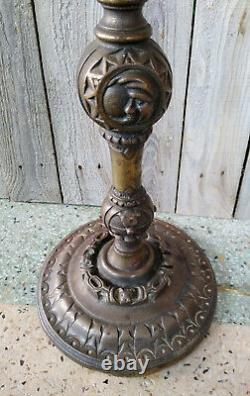 Vtg Art Deco Antique Cast Iron EXCO Bridge Arm Floor Lamp, Sun, Moon, Cat Base