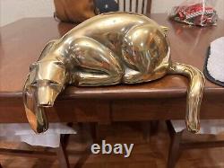 Vtg Art Deco Mid Century Modern Solid Brass Panther Lion Shelf Sitter Sculpture