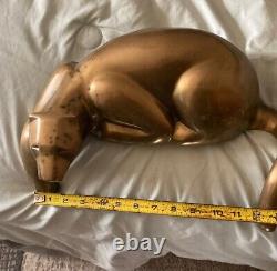 Vtg Art Deco Mid Century Modern Solid Brass Panther Lion Shelf Sitter Sculpture