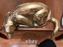 Vtg Art Deco Mid Century Modern Solid Brass Panther Lion Shelf Sitter Sculpture