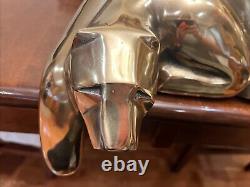 Vtg Art Deco Mid Century Modern Solid Brass Panther Lion Shelf Sitter Sculpture
