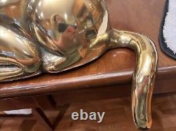 Vtg Art Deco Mid Century Modern Solid Brass Panther Lion Shelf Sitter Sculpture