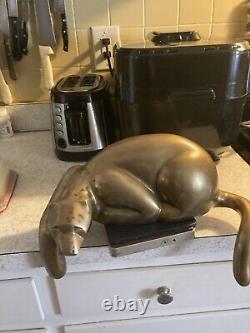 Vtg Art Deco Mid Century Modern Solid Brass Panther Lion Shelf Sitter Sculpture