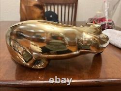 Vtg Art Deco Mid Century Modern Solid Brass Panther Lion Shelf Sitter Sculpture