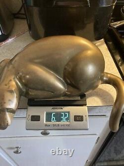 Vtg Art Deco Mid Century Modern Solid Brass Panther Lion Shelf Sitter Sculpture