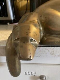 Vtg Art Deco Mid Century Modern Solid Brass Panther Lion Shelf Sitter Sculpture