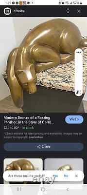 Vtg Art Deco Mid Century Modern Solid Brass Panther Lion Shelf Sitter Sculpture