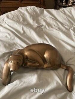 Vtg Art Deco Mid Century Modern Solid Brass Panther Lion Shelf Sitter Sculpture Vtg Art Deco Mid Century Modern Solid Brass Panther Lion Shelf Sitter Sculpture