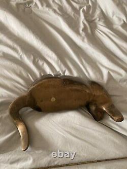 Vtg Art Deco Mid Century Modern Solid Brass Panther Lion Shelf Sitter Sculpture