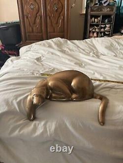 Vtg Art Deco Mid Century Modern Solid Brass Panther Lion Shelf Sitter Sculpture
