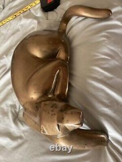 Vtg Art Deco Mid Century Modern Solid Brass Panther Lion Shelf Sitter Sculpture