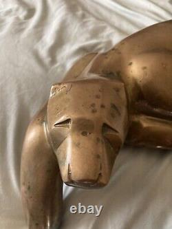 Vtg Art Deco Mid Century Modern Solid Brass Panther Lion Shelf Sitter Sculpture