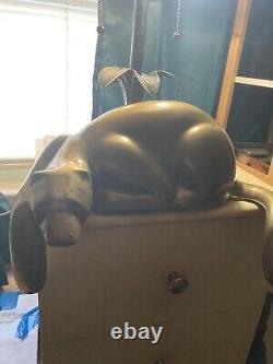 Vtg Art Deco Mid Century Modern Solid Brass Panther Lion Shelf Sitter Sculpture
