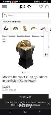 Vtg Art Deco Mid Century Modern Solid Brass Panther Lion Shelf Sitter Sculpture