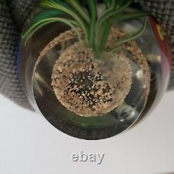 Vtg Correia Art Glass Paperweight Kitty Cat Perched Over Fishbowl Signed Read