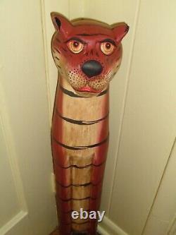 Vtg Funky Cat Folk Art 31.5 Tall Figurine Cool Shabby Tiki Hut Room Decor