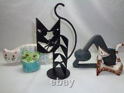 Vtg Geometric Cat Sculpture Danish Swedish Modern Atomic Art Deco Room Decor