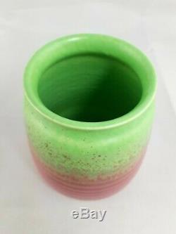 Vtg Guy COWAN Pottery Pistachio Glaze Ribbed Vase Shape V-34 Pink Green Matte