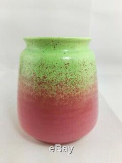 Vtg Guy COWAN Pottery Pistachio Glaze Ribbed Vase Shape V-34 Pink Green Matte