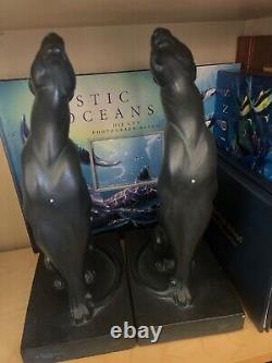 Vtg MCM black Panther sculpture bookend sleek art deco style DANEY AUSTIN PROD